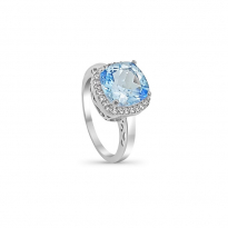 Photo of Sterling Silver 925 ring Topaz Blue cushion cut 9x9mm