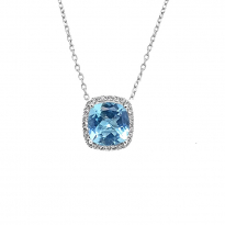 Photo of Sterling Silver 925 Necklace Topaze Blue cushion cut 9x9mm